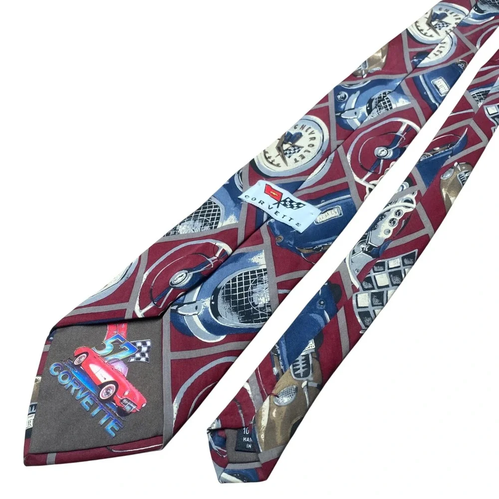 Rare Corvette Chevrolet 1957 Silk Necktie Vintage Graphic Car Handmade Italy